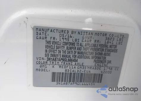 2016 Nissan Sentra Fe+ S/S/Sl/Sr/Sv из США, поврежденный, VIN 3N1AB7AP9GL666454